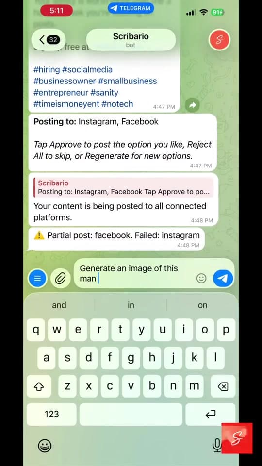 Scribario bot conversation