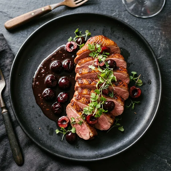 AI-generated social media post example: Daily Special Posts — created by Scribario from the prompt "Post today's special: pan-seared duck breast with cherry reduction, $32"