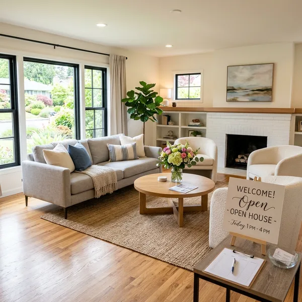 AI-generated social media post example: Open House Events — created by Scribario from the prompt "Open house Saturday 2-5pm at 789 Elm St, refreshments, bring your buyers"