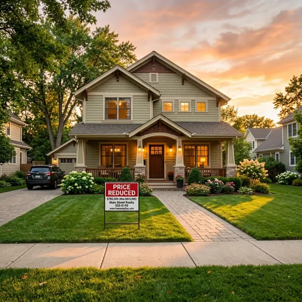 AI-generated social media post example: Price Reduction Alerts — created by Scribario from the prompt "Price reduced: 456 Maple Dr now $649K, down from $675K — motivated seller, won't last at this price"