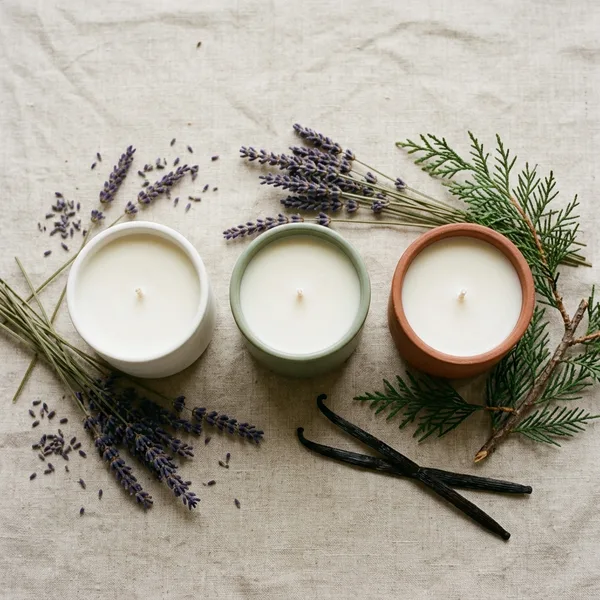 AI-generated social media post example: Product Announcements — created by Scribario from the prompt "We just launched our new organic candle line — lavender, cedar, and vanilla, $28 each"